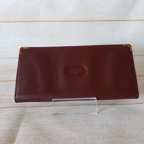Cartier Paris Leather Bifold Long Checkbook Wallet Luxury Burgundy Designer - Picture 2 of 14